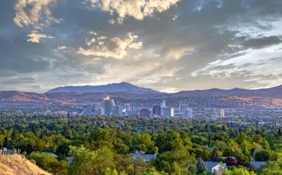 a view of a city with trees and buildings at Delightful 4BR Home Nr Downtown Reno w Fireplace in Reno