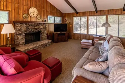 a living room with a couch and a fireplace at Miglin Lakeview in Bass Lake
