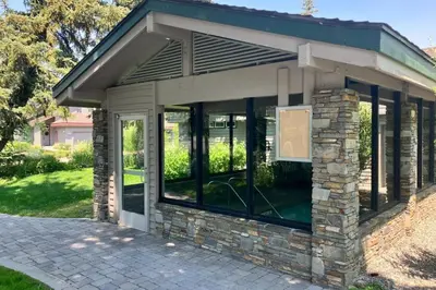a building with large glass windows on it at Snowcreek 625 in Mammoth Lakes