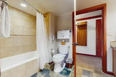 a bathroom with a toilet and a bath tub at Resort at Squaw Creek's 560 & 558 in Olympic Valley