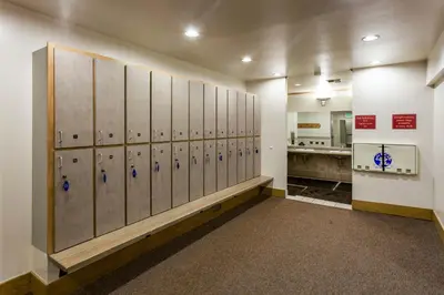 a row of lockers in a locker room at Ski-In, Ski-Out Designer Condo in Truckee