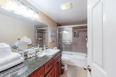 a bathroom with a sink and a toilet and a shower at Montgomery Estates Retreat in South Lake Tahoe