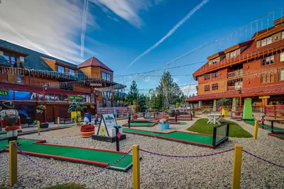 an empty playground in a resort with a chain at Donner Escape in South Lake Tahoe