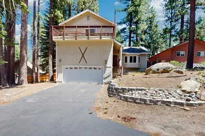 a house with a x on the side of it at Backyard Oasis in South Lake Tahoe