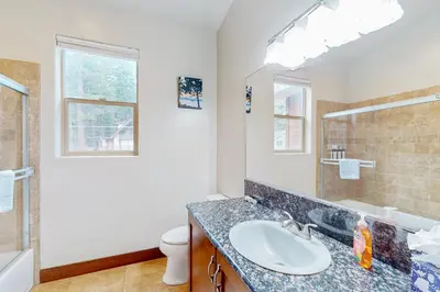 a bathroom with a sink and a toilet at Jacarillo Escape in South Lake Tahoe