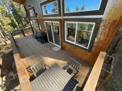 an overhead view of a porch of a house at Ravens Lair in Yosemite West