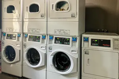 a bunch of washing machines in a laundry room at Chamonix 6 in Mammoth Lakes