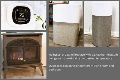 a trash can with a alarm clock next to a fireplace at St Anton Condos #77 condo in Mammoth Lakes