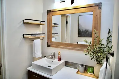 a bathroom with a sink and a mirror at St Anton Condos #77 condo in Mammoth Lakes