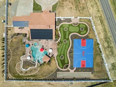 an overhead view of a park with a building at 4BR LUXURY ENTERTAINMENT OASIS in Tracy