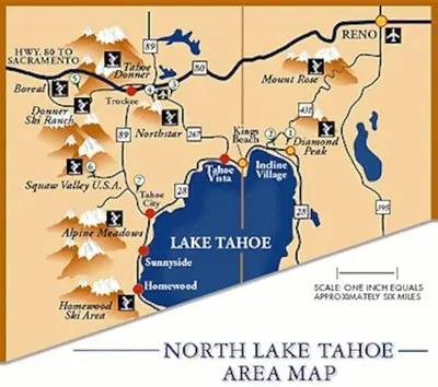 a map of north lake tahoe area map at Lakeside Hotel room #6 in Kings Beach in Kings Beach