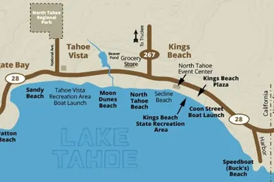 a map of the lake tahoe resort and golf course at Lakeside hotel room #8 in Kings Beach in Kings Beach