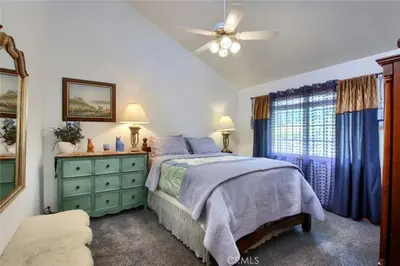 a bedroom with a bed and a ceiling fan at Beautiful Pet-Friendly Spacious Lodge near Yosemite & Lakes 12 Beds 6 BR up to 16 people in Oakhurst