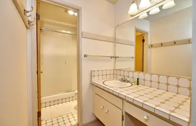 a bathroom with a sink and a shower at St Anton Condos #83 condo in Mammoth Lakes