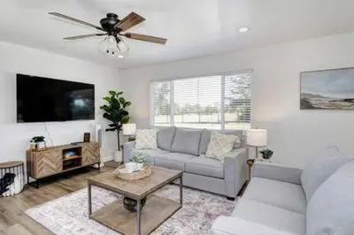 a living room with a couch and a tv at New Listing Country Property Pet Friendly W&D in Loomis
