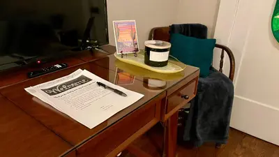 a desk with a cup of coffee on top of it at 738 E Yale in Fresno