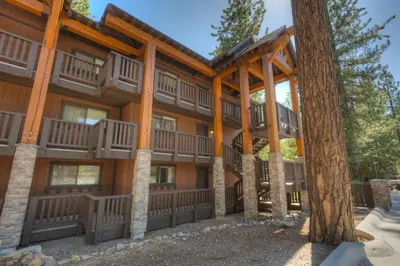 a large wooden building with trees in front of it at Incline Village Stunner in Incline Village