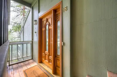 a wooden door on the side of a building at Casa Azul in Incline Village