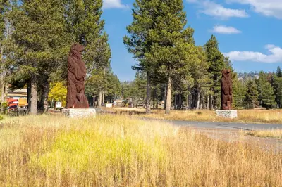 two statues of bears standing in a field at Amazing Architecture - Views all around VH#113 in Tamarack