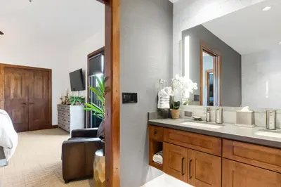 a bathroom with a sink and a mirror at Ultimate Luxury Residence with Extras Galore across from Heavenly Village & Gondola - Zalanta Resort in South Lake Tahoe