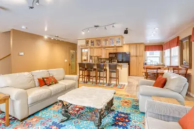 a living room with a couch and a table at 3 Mi to Skiing! Incline Village Retreat with Sauna in Incline Village