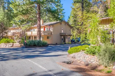a house in the woods with a driveway at Incline Village Charmer in Incline Village