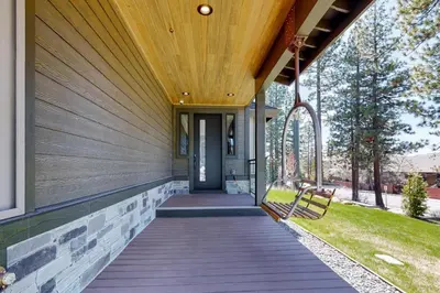 a walkway leading to the front door of a house at Gondola Vista Luxury Villas by Ski Heavenly & Beaches in South Lake Tahoe