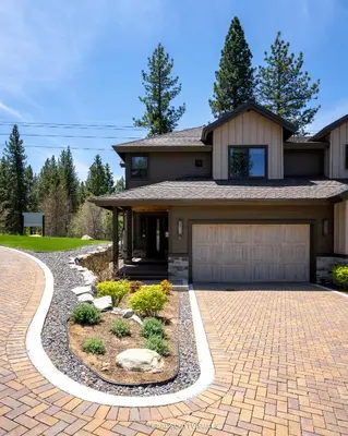 a house with a brick driveway at Gondola Vista Luxury Villas by Ski Heavenly & Beaches in South Lake Tahoe