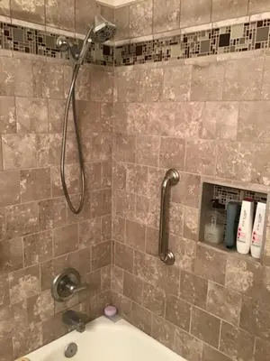 a shower in a bathroom with a tub at Clovis, CA National Parks Room in Clovis