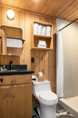 a bathroom with a toilet and a sink at Desolation Hotel Hope Valley in Markleeville