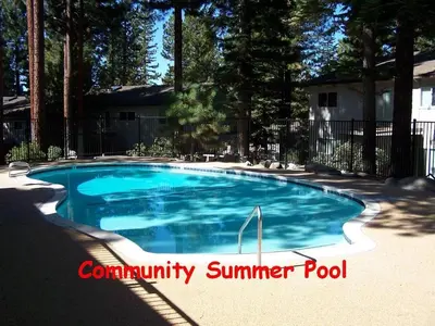 a swimming pool in a yard at Sugar PIne home in Incline Village