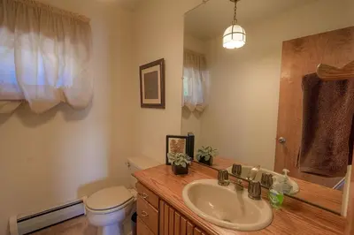 a bathroom with a sink and a toilet at Lake View Glen home in Lincoln Park
