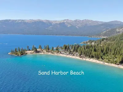 an island in the middle of a large body of water at Raccoon Roost condo in Incline Village