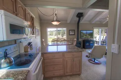 a kitchen with a sink and a counter top at Park View Paradise condo in Tahoe City
