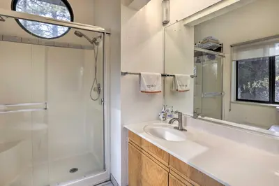 a bathroom with a sink and a shower at Homey Colfax Getaway with Private Hot Tub! in Colfax