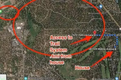 a map of a trail system around a house at Mt Airy Cottage Walk to Beach in Tahoe Vista