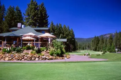 a resort with a building and a golf course at Private Ski, Lake & Golf Chalet! Walk to Lake in Tahoe Vista