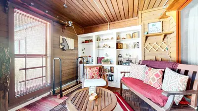 a living room with a couch and a table at Aspen Creek #227 condo in Mammoth Lakes